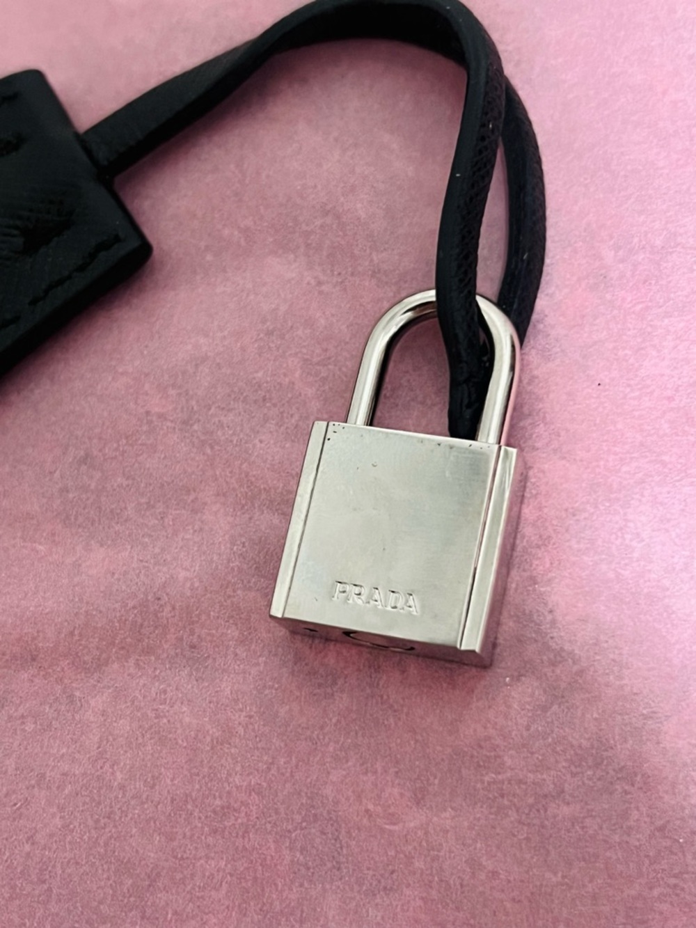 Authentic Prada Saffiano Leather Clochette, Padlock & Keys Set - Black - Picture 2 of 6